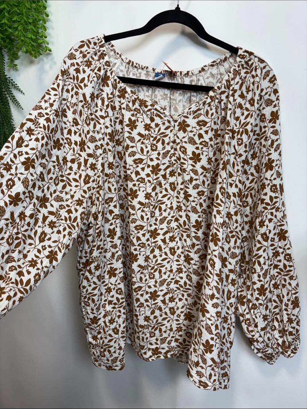 Old Navy White Tunic with Brown Floral Print